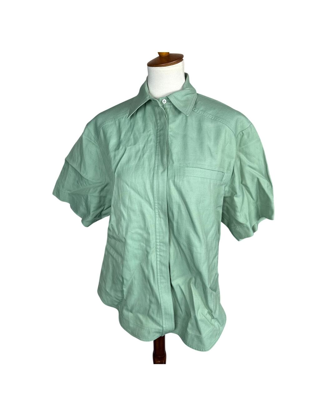 Loulou Studio Moheli Oversized Short Sleeve Shirt Green Linen Small Minimalist